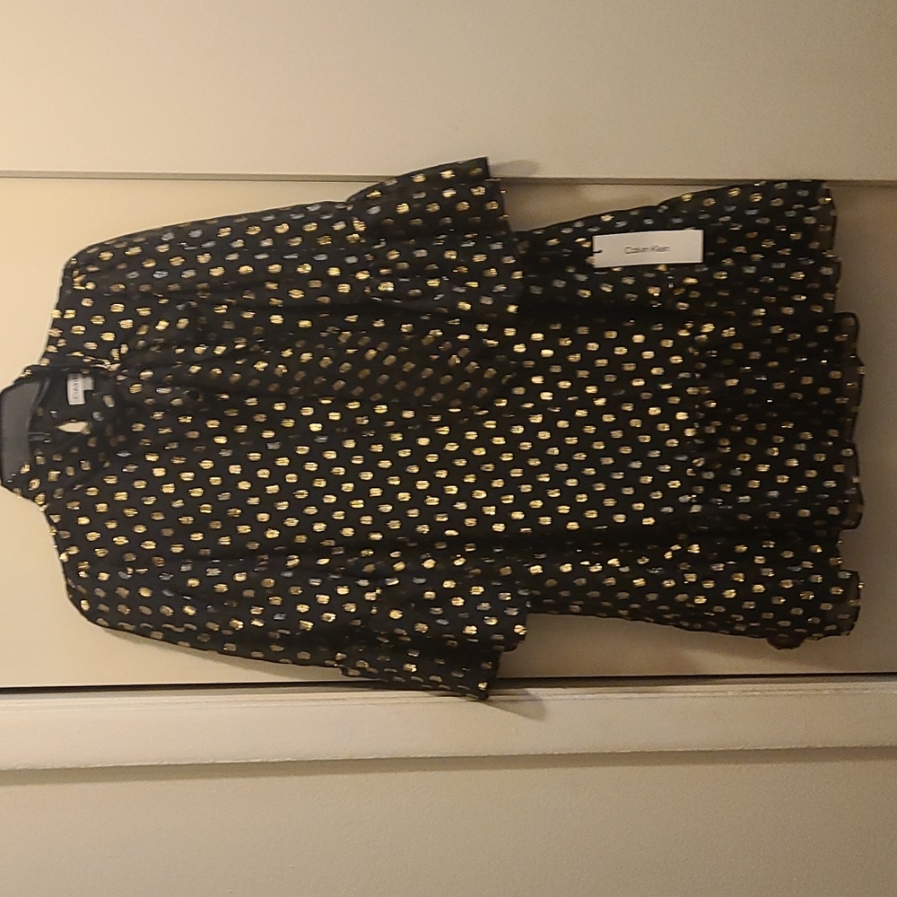Calvin Klein Metalic Dot Black Babydoll flounce dress